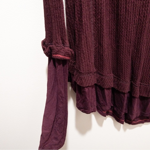 Free People We the Free Laguna Burgundy Thermal Long Sleeve Top - Picture 3 of 7